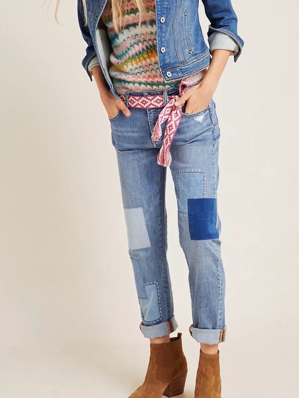 Anthropologie Pilcro Patchwork Slim Boyfriend Jeans Size 26 Inseam 28.5”